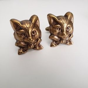 Used Cat Cufflinks Real Brass Cuff Links